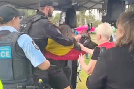 Lidia Thorpe tackled to ground at Canberra rally