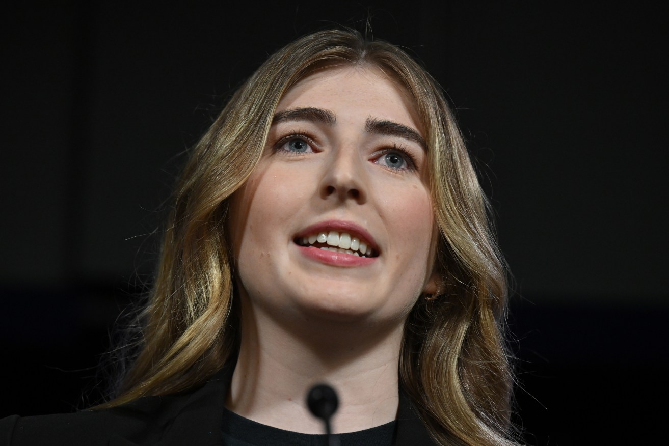 Australian actress, writer and transgender rights advocate Georgie Stone at the National Press Club in Canberra on Tuesday.