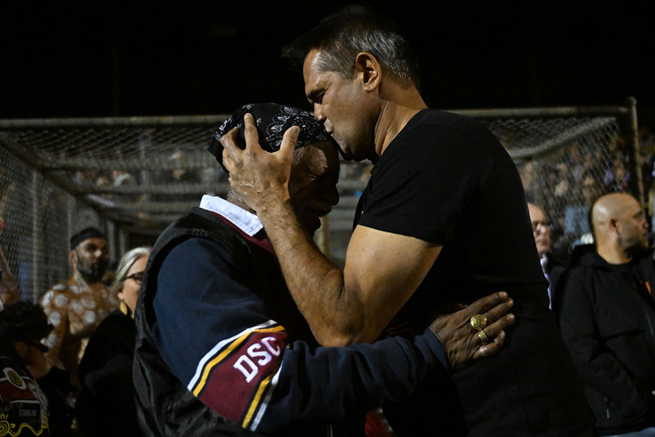 Nicky Winmar at a healing ceremony to mark the 30th anniversary of his stand against racism.