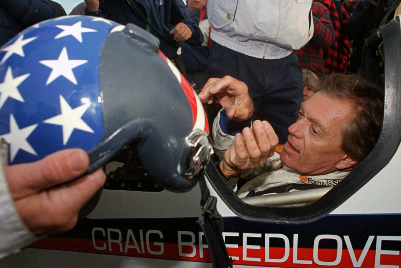 Craig Breedlove straps himself into Spirit of America before his ill-fated 1996 attempt on the world land speed record. <i>Photo: AP</i>