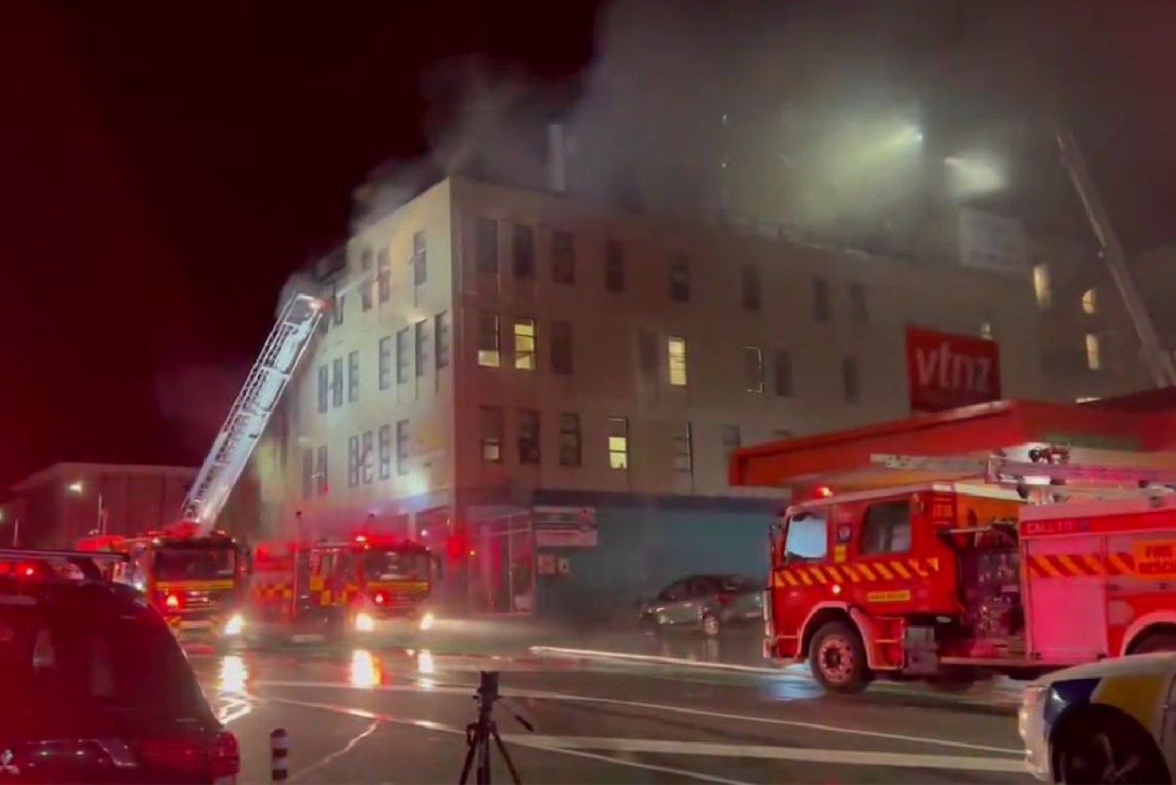 The Loafers Lodge on fire in Wellington, New Zealand.