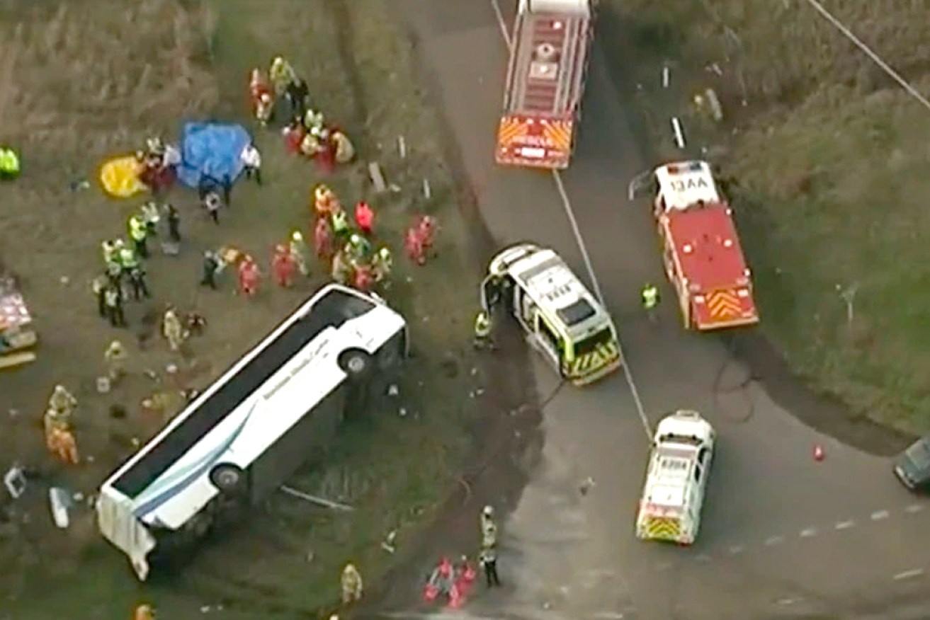 The school bus crashed near Eynesbury, west of Melbourne, about 3.40pm on Tuesday.