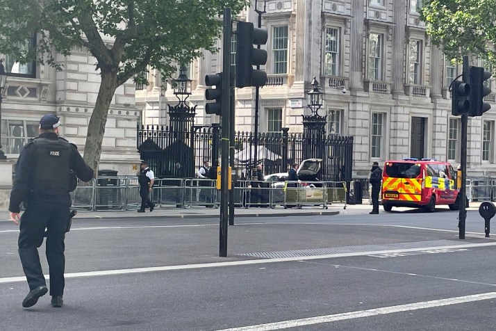 Car smashes into front gates of Downing Street