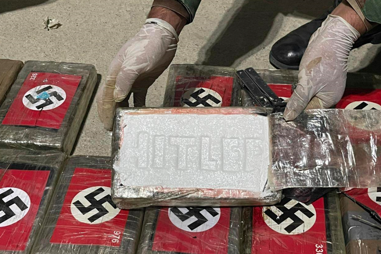 The swastika-marked drug shipment also featured Hitler's name pressed into the contraband blocks. 