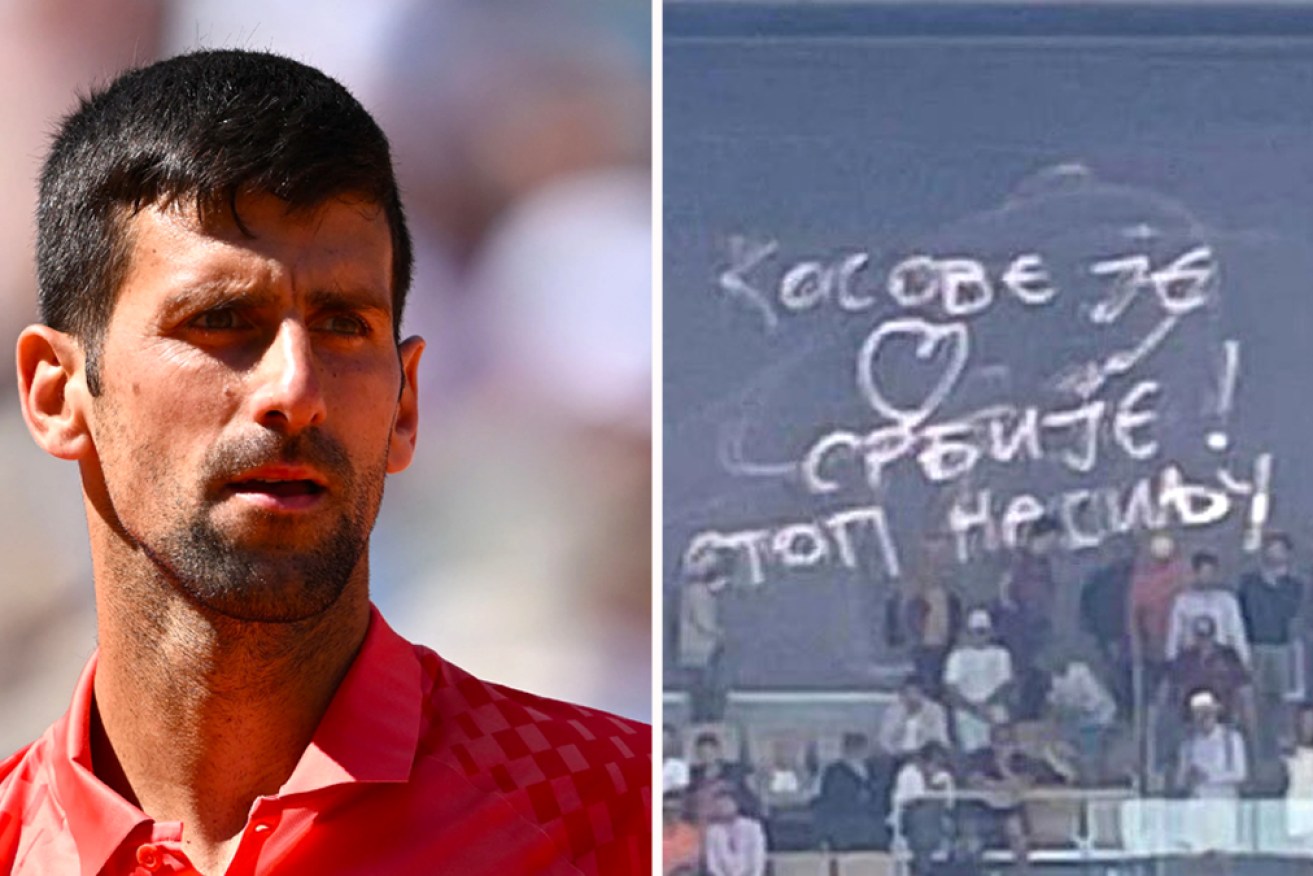 Novak Djokovic has risked stirring up a political controversy at the French Open after with a message about Kosovo following his first-round victory.