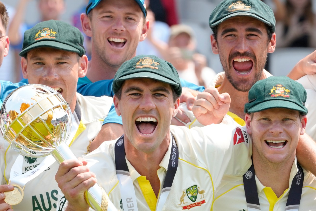 Australia captain Pat Cummins with the mace trophy after their World Test Championship victory.