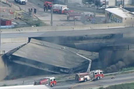 US highway collapses after fuel truck catches fire