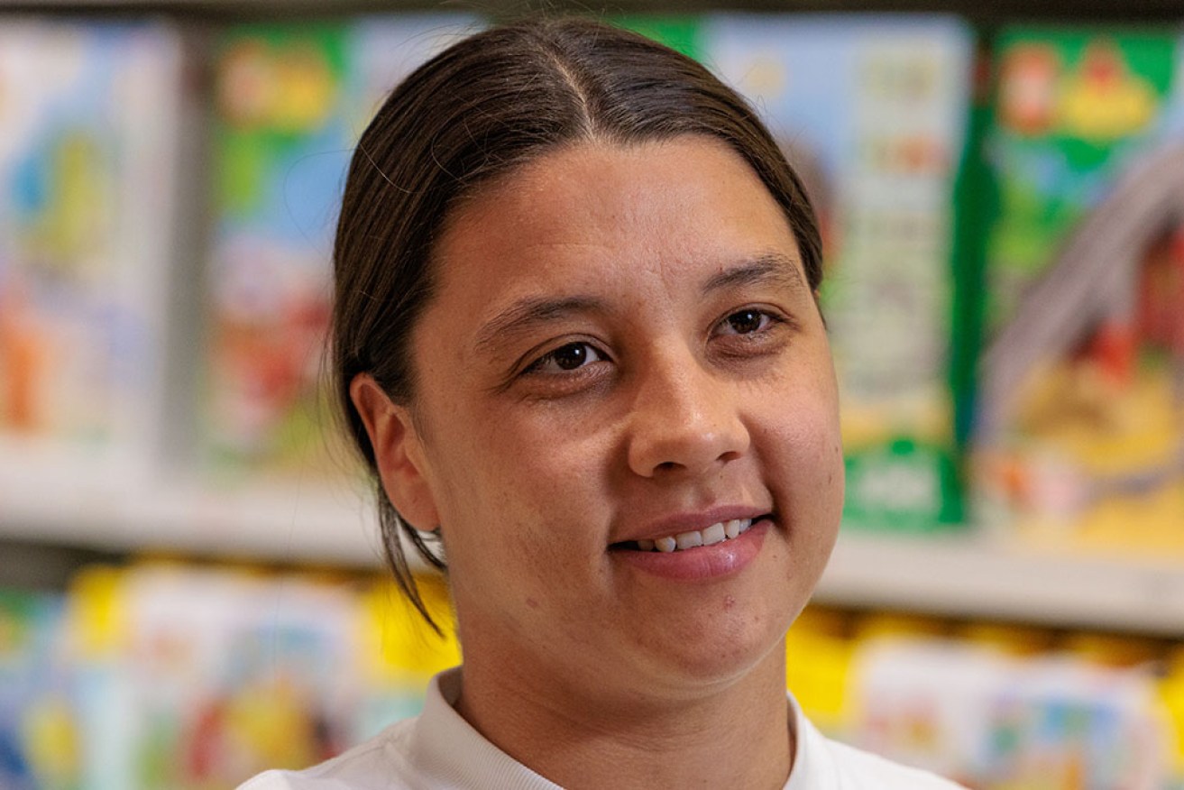 Sam Kerr, in Perth on Tuesday, is counting down the days until leading the Matildas at the World Cup on home soil. 