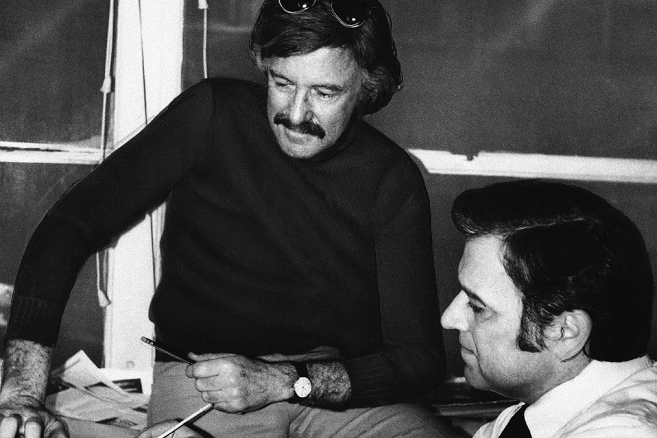 John Romita (right) launched Marvel's <i>Spider-Man</i> newspaper comic strip in 1977 with Stan Lee.