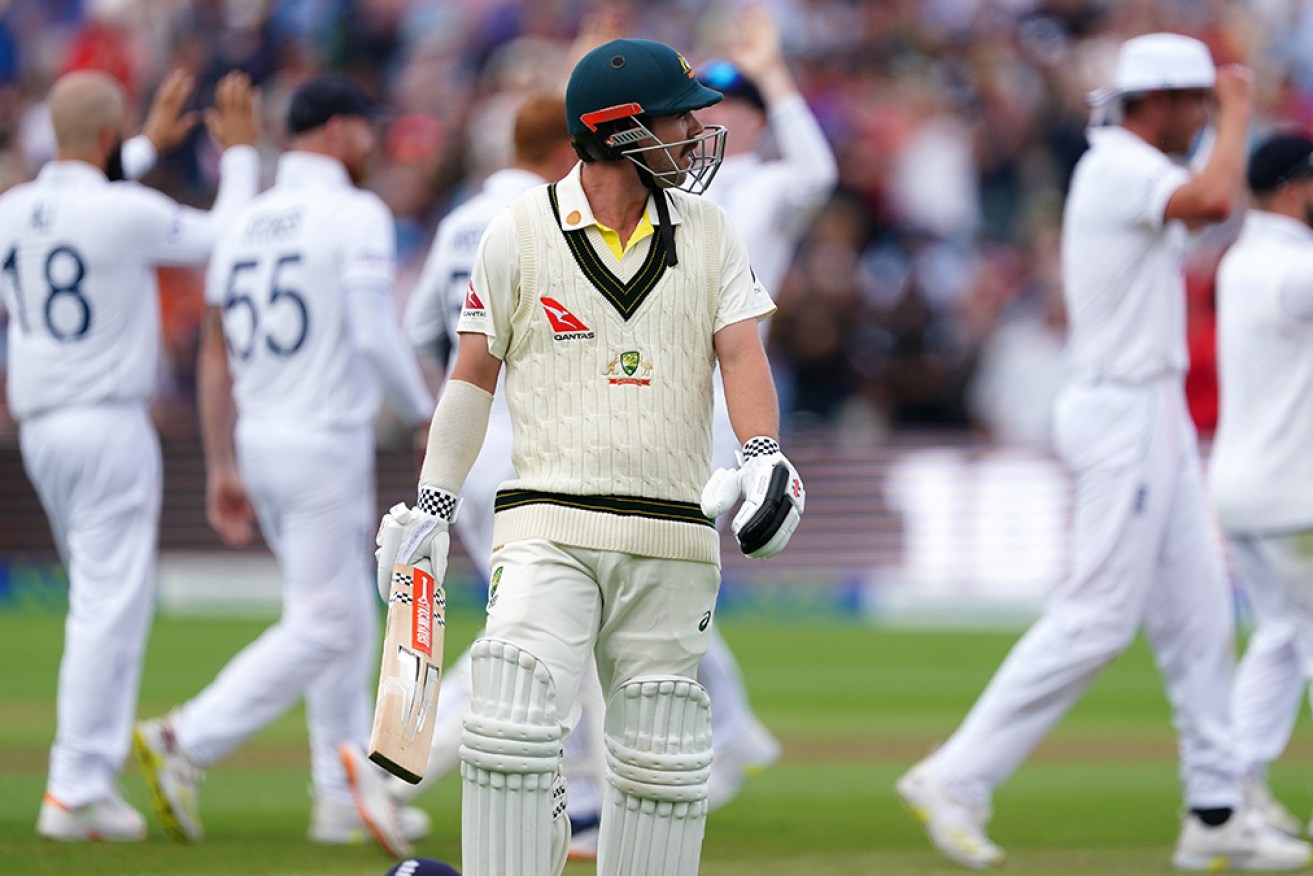 Australia's Travis Head trudges off after being dismissed by Moeen Ali on day five at Edgbaston, 