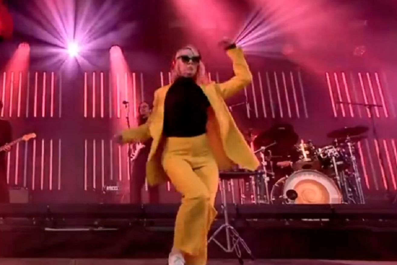 Cate Blanchett adds some hot moves to Sparks' show at Glastonbury.