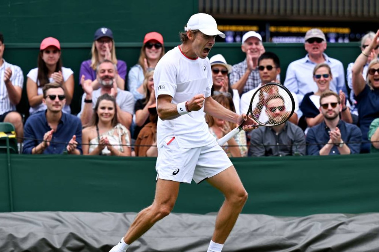 Australia's Alex de Minaur roared to Wimbledon victory over Kimmer Coppejans. 