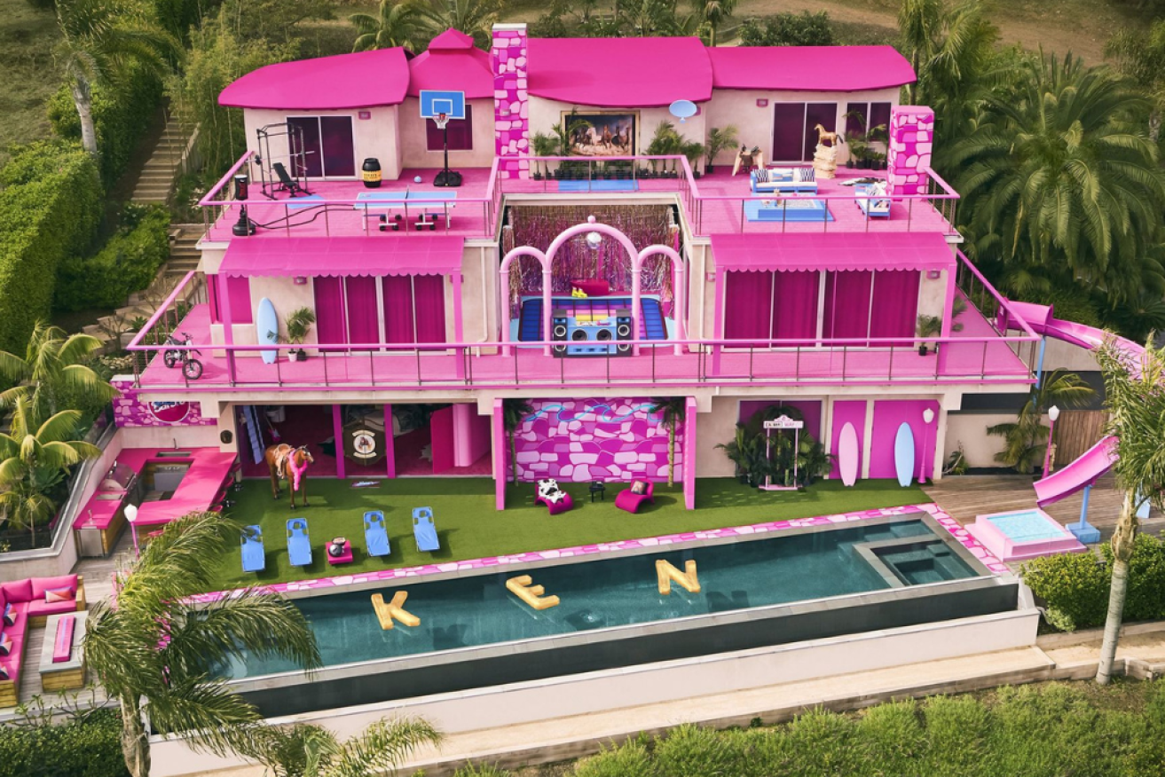 The mass of hot pink that is the house in Malibu.