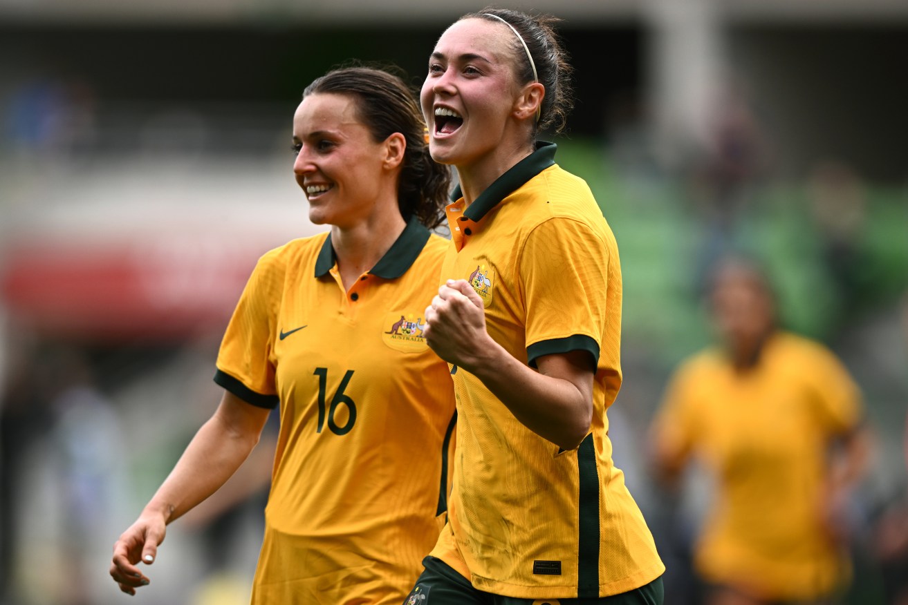 Caitlin Foord of the Matildas (right) says the match against France on Friday is key ahead of the World Cup.