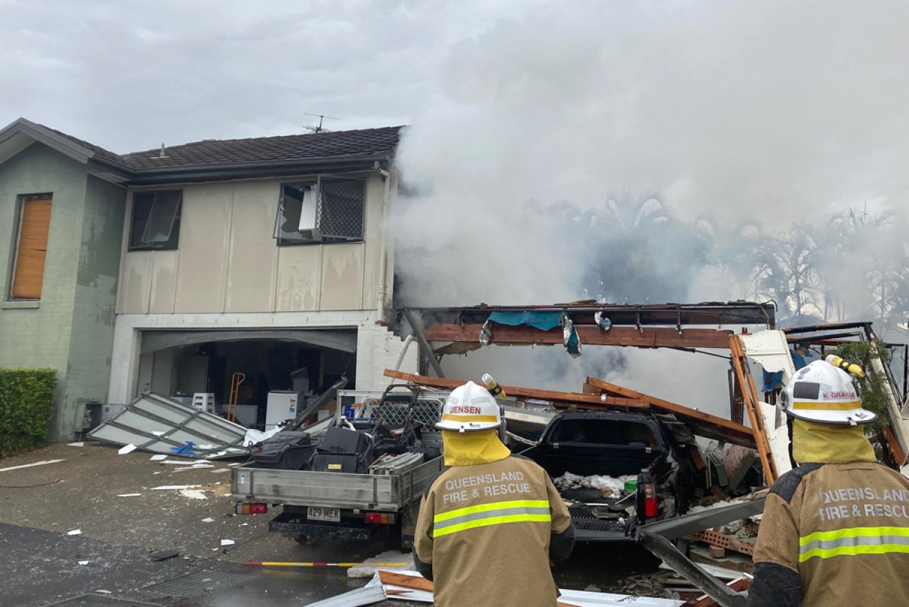 Damage from the blast could clearly be seen as firefighters battled the blaze.