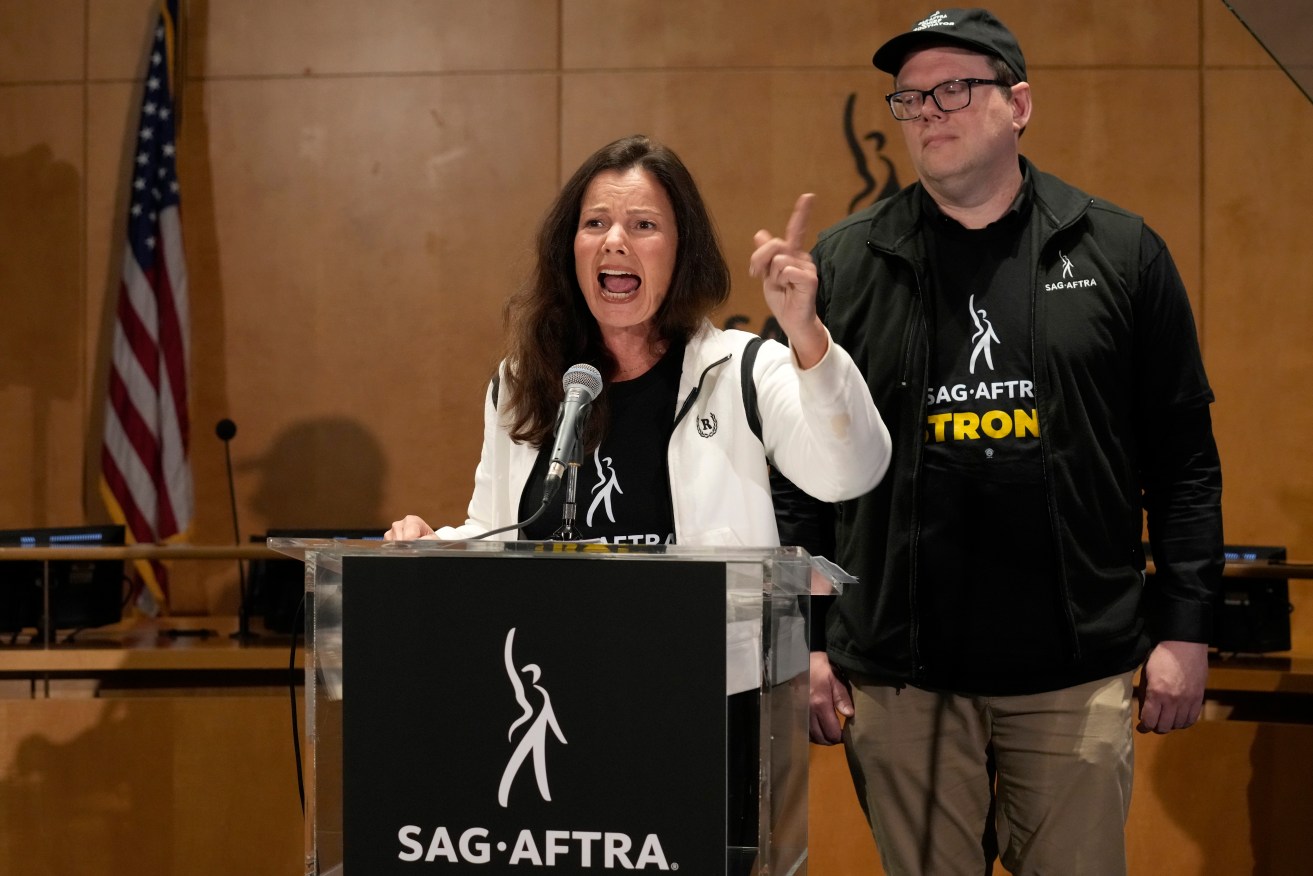 SAG-AFTRA president Fran Drescher, former star of <i>The Nanny,</i> announces the actors strike in July. 