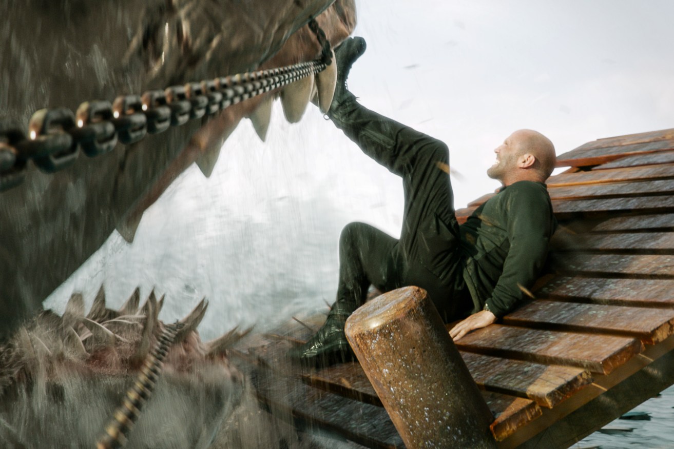 ‘New Meg. Old chum’ is the catch phrase for Jason Statham as he battles three prehistoric underwater beasts of the deep.