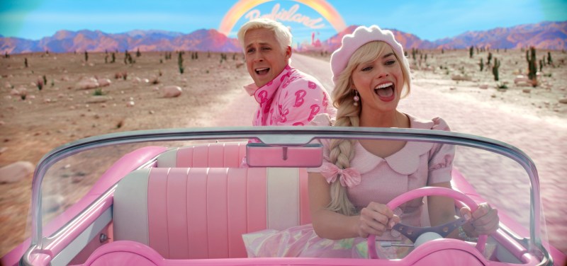 Ryan Gosling, left, and Margot Robbie in a scene from the global box office success "Barbie".