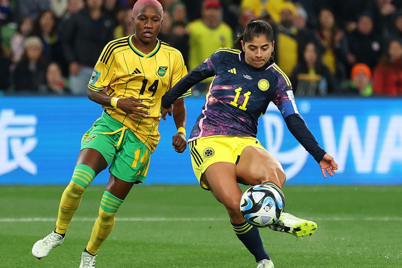 Colombia’s Catalina Usme scores the decisive goal against Jamaica in Melbourne on Tuesday night. 