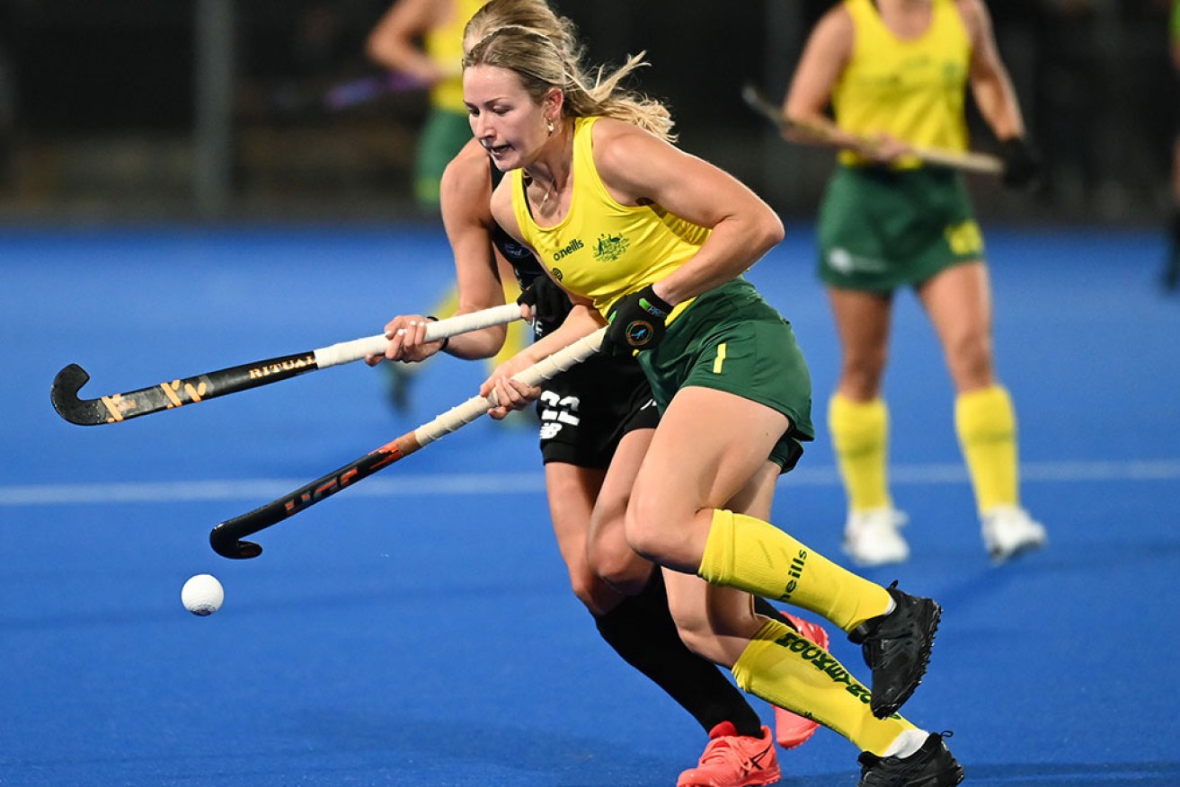 Claire Colwill opened the scoring in Australia's 3-0 Olympic qualifying win over New Zealand. 