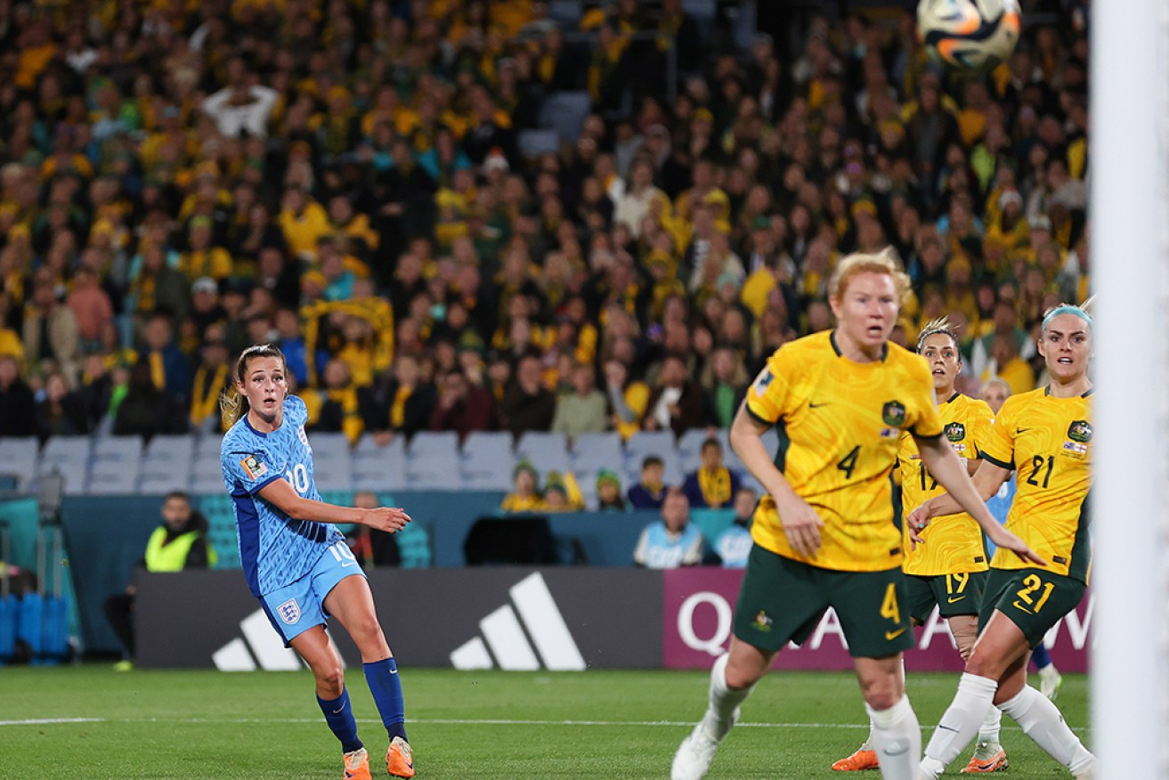 Ella Toone opens the scoring for England in Sydney on Wednesday night. 
