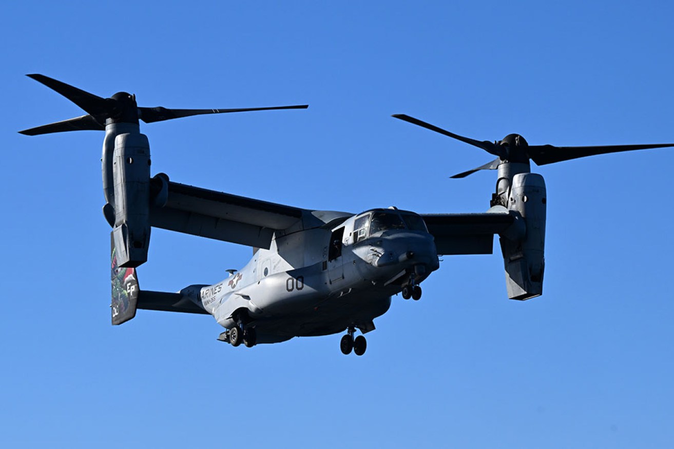 The Osprey aircraft was taking part in a training exercise off the Northern Territory coast. 