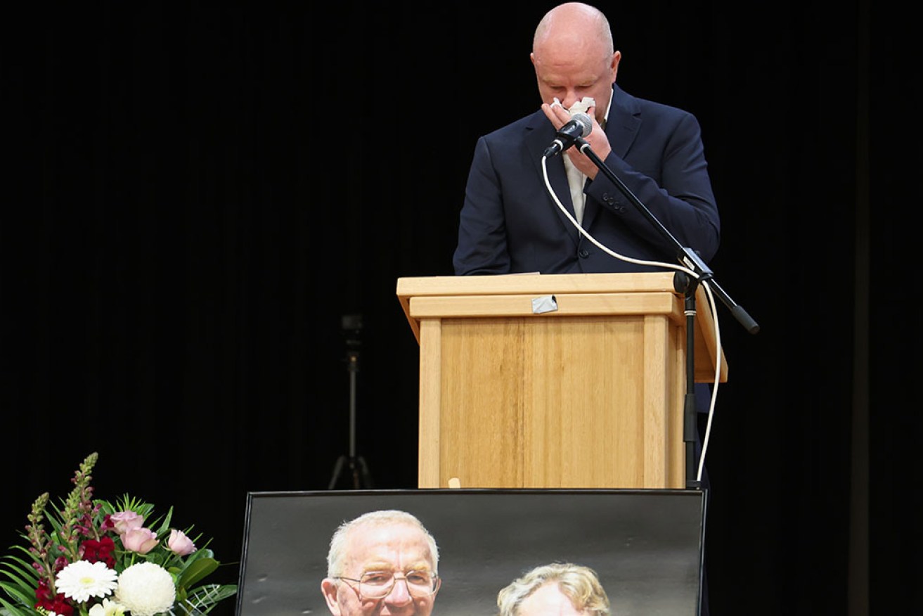 Simon Patterson farewelled his parents Don and Gail at a service attended by hundreds of neighbours.