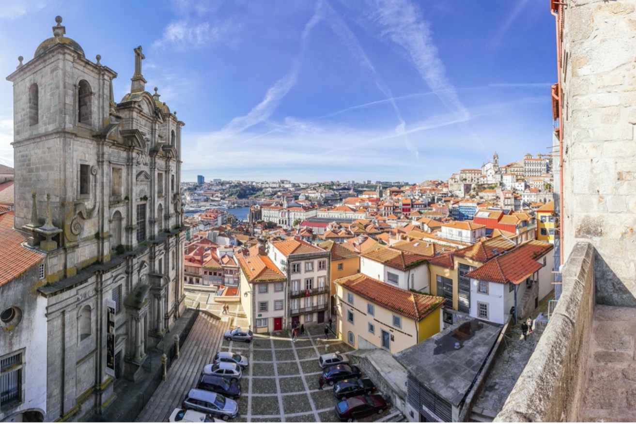 Overlooking  Sao Lourenco church and rooftops in the Porto region. 