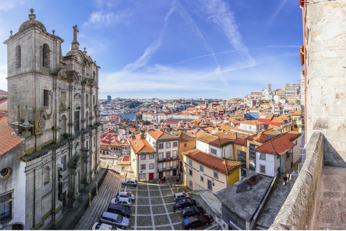 Overlooking Sao Lourenco church and rooftops in the Porto region.