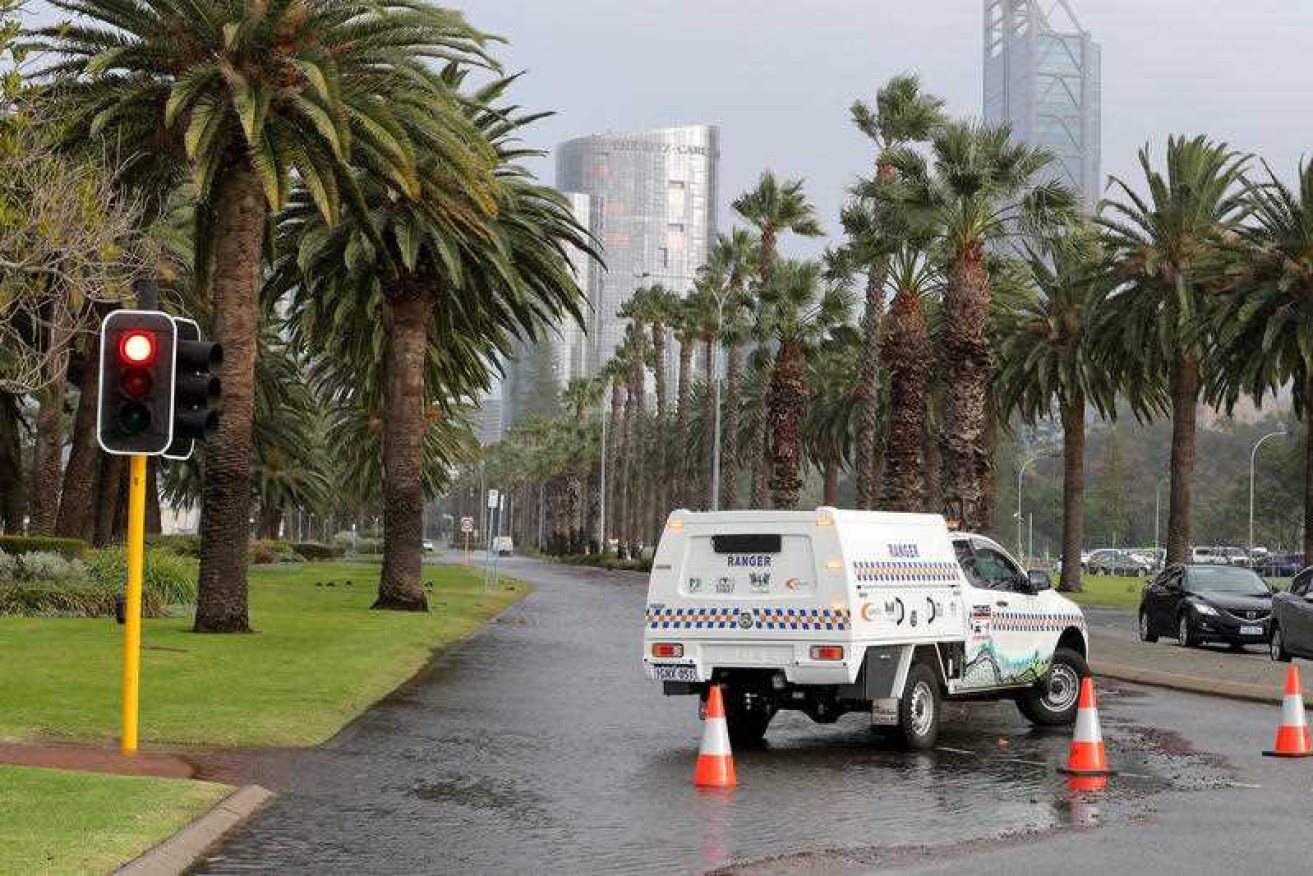 Perth residents are warned to seek shelter away from trees, powerlines and storm water drains.