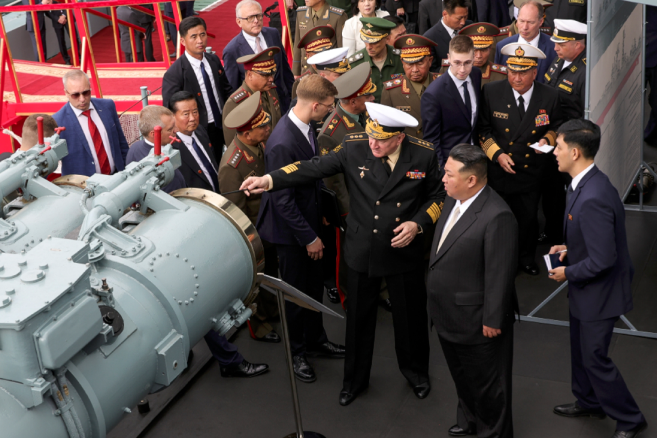 Kim Jung-un gets a guided tour of Russia's fleet in Vladivostok.