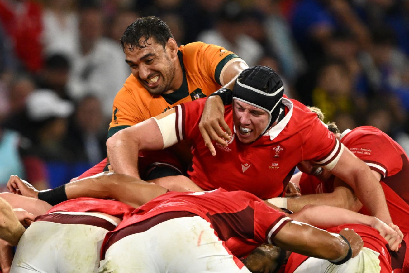 Australia's lock Richie Arnold in a maul against Wales at the Rugby World Cup in France.