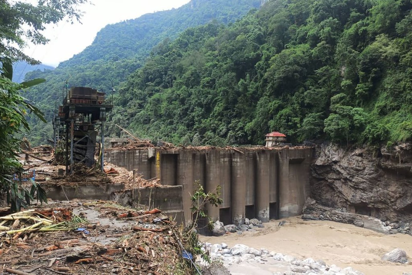 The damaged Teesta V power plant along the Teesta River, in India's Sikkim state.