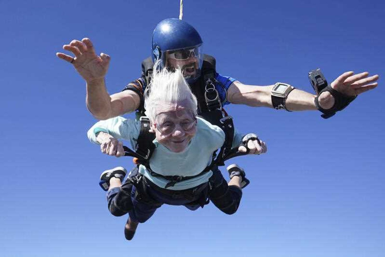 Dorothy Hoffner, 104, had tandem skydived from 4100m 11 days ago, a possible world record.