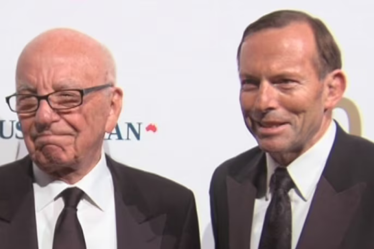 Abbott and Rupert Murdoch at a celebration for *The Australian*.