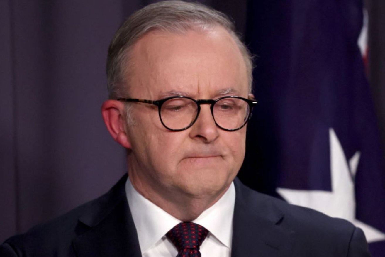 Prime Minister Anthony Albanese addresses the nation on referendum night.