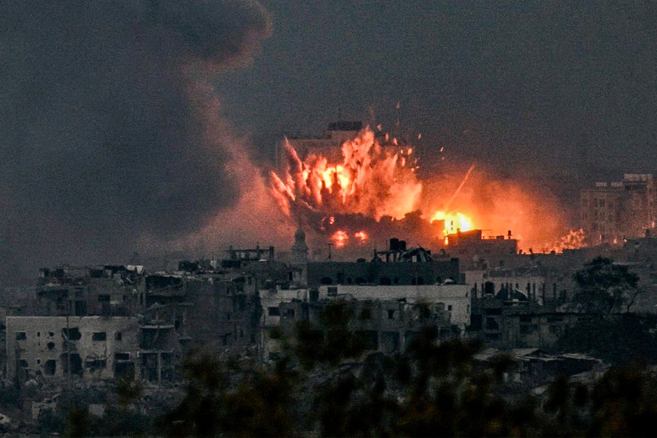 A fireball erupts during Israeli bombardment in the northern Gaza Strip.