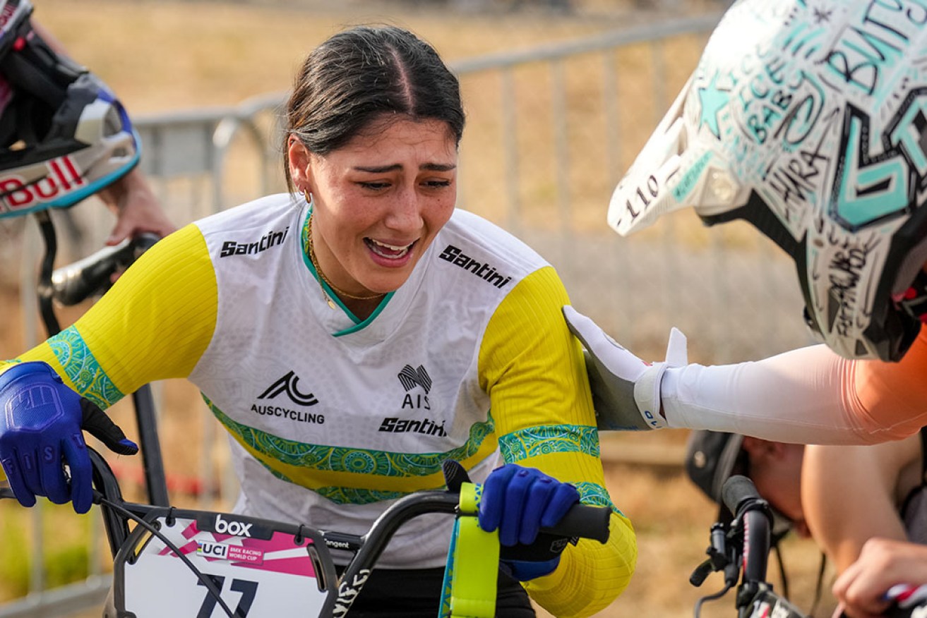 Saya Sakakibara, pictured in June, has triumphed in Argentina to win her first BMX World Cup title. 