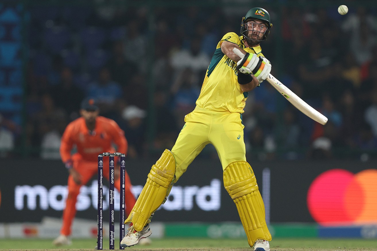 Australia's Glenn Maxwell on his way to the quickest ton in World Cup history against the Dutch.