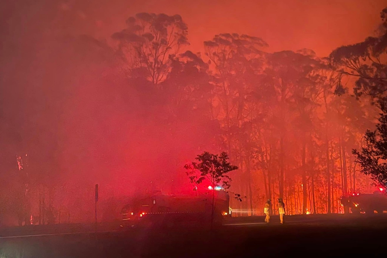 A fire burning in forest at Beerwah, on Queensland's Sunshine Coast.