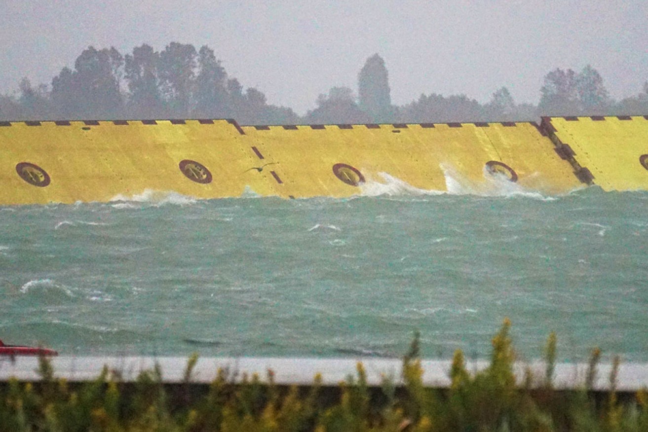 The barriers of the Mose system, which protects Venice and the Venetian lagoon from flooding. 