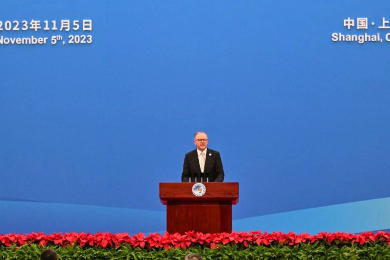 Prime Minister Anthony Albanese speaks during the opening ceremony of the sixth China International Import Expo. 