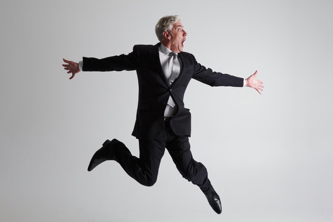Shaun Micallef jumps for joy as he prepares material for a new show next year.