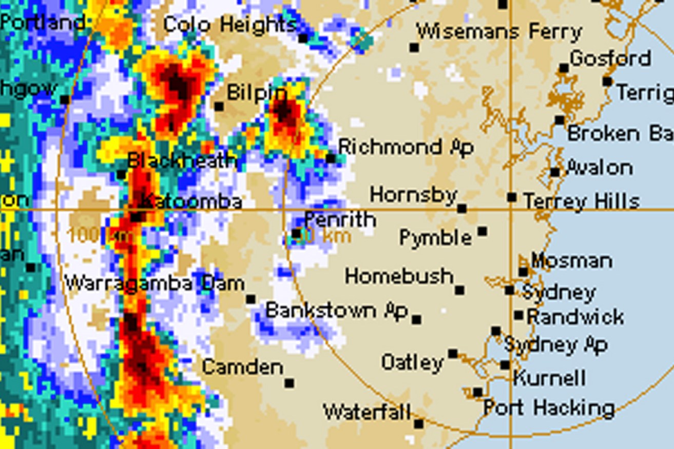 BOM's Sydney radar showed the intense rainfall and storms moving in at 2.30pm on Thursday.