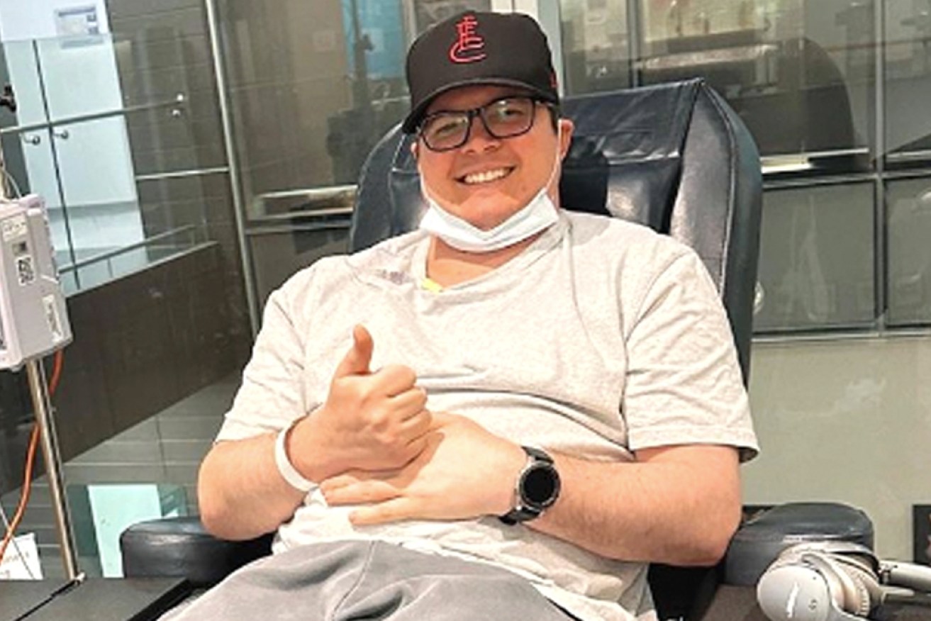 Ruffo posted this photo of himself being treated for his cancer in July. 