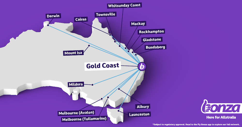 Pictured are the Bonza routes out of the Gold Coast