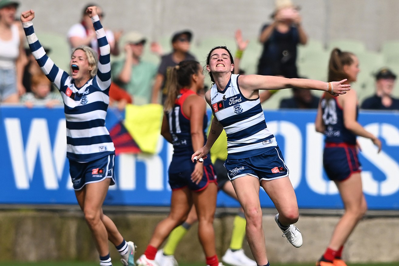 Geelong has ousted reigning premiers Melbourne by five points in a thrilling AFLW semi-final.