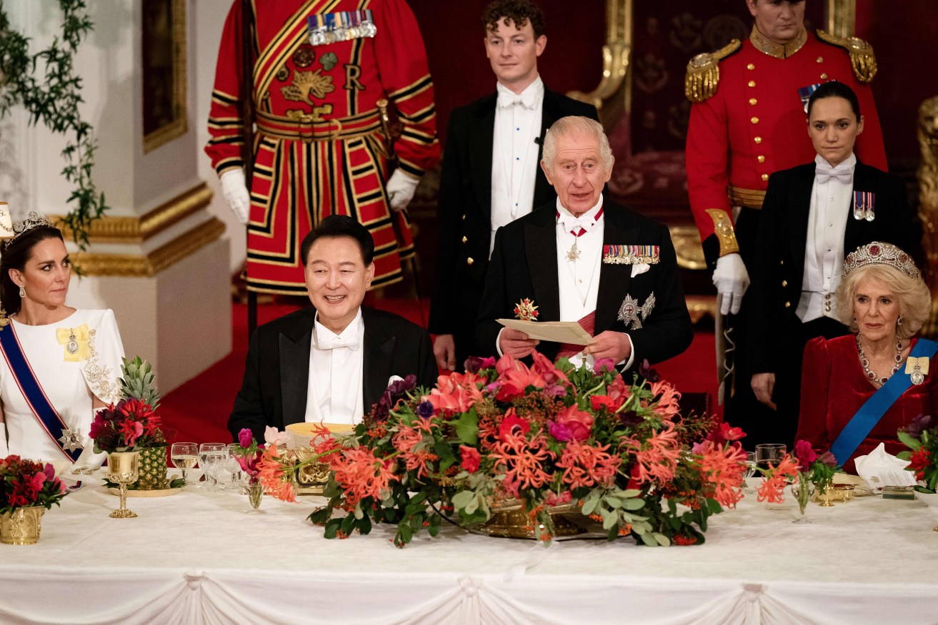 The Princess of Wales listens to the King's speech at Wednesday's state dinner.