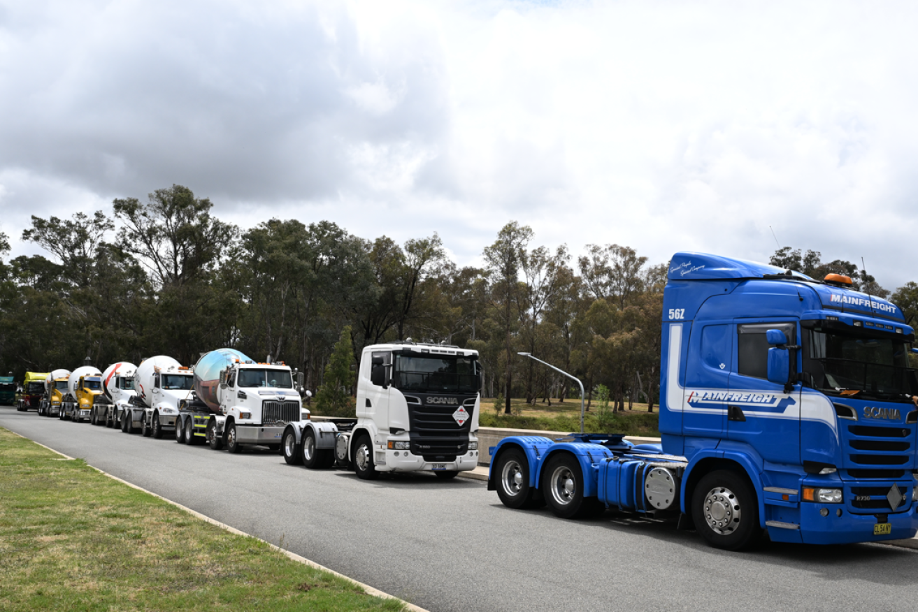 The big rigs assemble near Parliament House in Canberra.