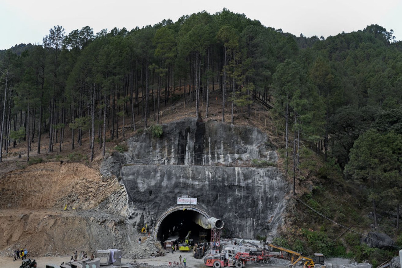 Rescue personnel work at the collapsed Silkyara tunnel in the Uttarkashi district of India's Uttarakhand state, on November 28. 